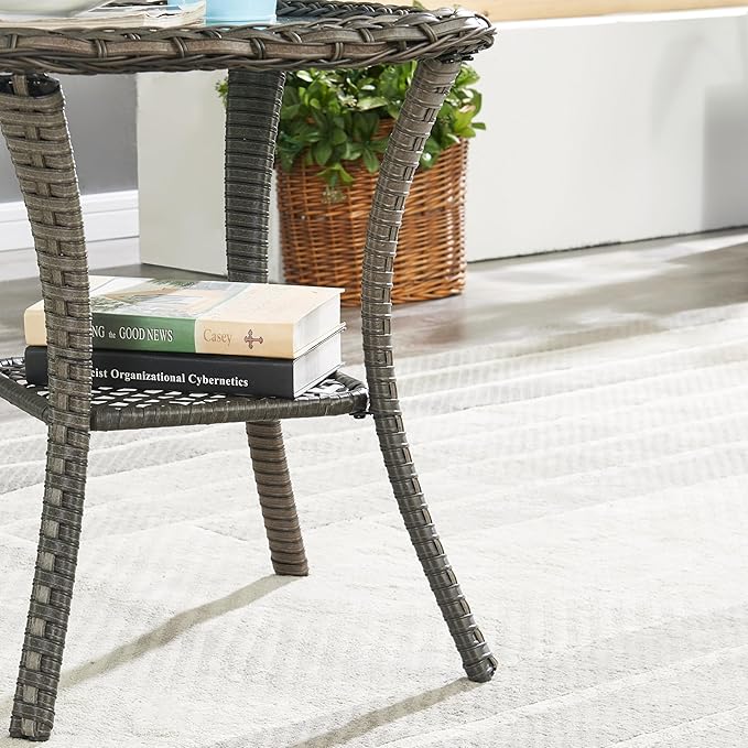 Bed Bath & Beyond Pocassy Patio Wicker Coffee Table, Outdoor Rattan Side Table - 20"X20" Grey