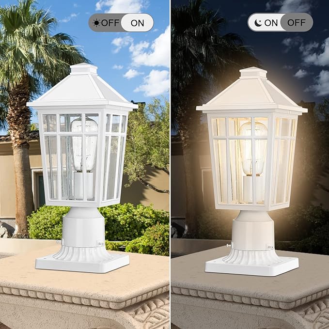 Darkaway Outdoor Post Lights Lamp Post Light Fixture, Waterproof Aluminum Housing with Glass, Fence Post Deck Lighting for Garden, Patio, Pathway (2 Pack, White)