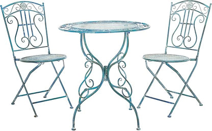 SAFAVIEH PAT5028C Outdoor Collection Semly Antique Blue 3-Piece Bistro Set