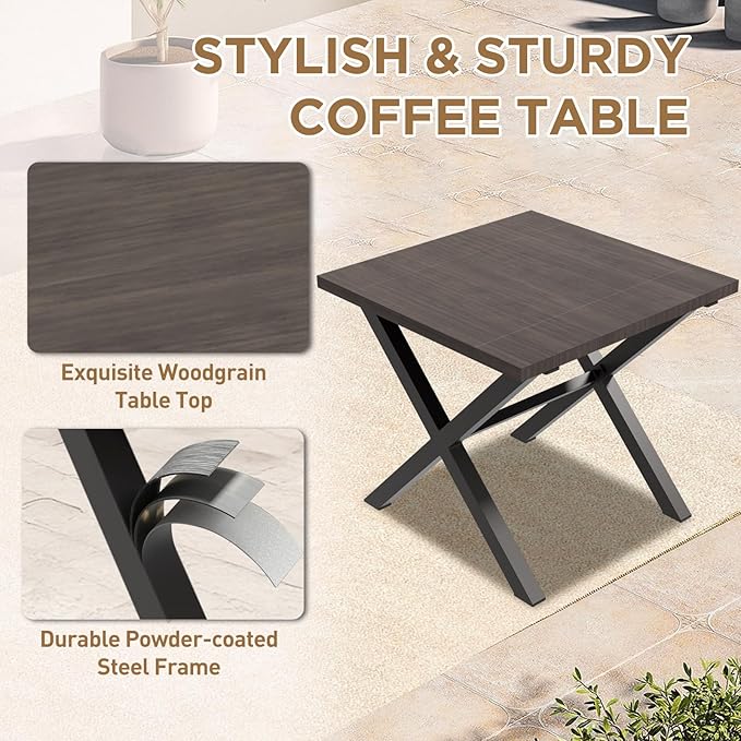 COOS BAY Lanai Chic 3 Piece Outdoor Bistro Set, Small Patio Conversation Set, Outdoor Patio Furniture, 2 Patio Chairs and Side Table, Brown/Beige