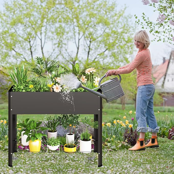Raised Garden Bed with Detachable Legs Elevated Metal Planter Box for Growing Fresh Herbs Vegetables Flowers Succulents&Other Plants for Outdoor Backyard Patio Deck Balcony Black L