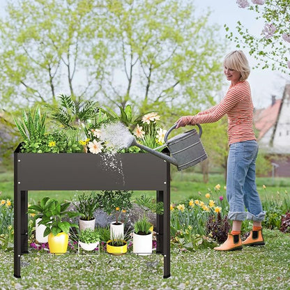 Raised Garden Bed with Detachable Legs Elevated Metal Planter Box for Growing Fresh Herbs Vegetables Flowers Succulents&Other Plants for Outdoor Backyard Patio Deck Balcony Black L