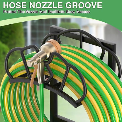 Qatsrin Garden Hose Holder with Faucet, Super Stable Water Hose Holder Stand Holds 160-Feet Hoses, Freestanding Detachable Hose Storage Hanger Reels Rack for Yard Lawn Farm