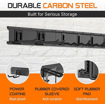"48 Garage Tool Organizer Wall Mount - Heavy Duty 520lbs Metal Storage Rack, Easy Install Adjustable Hooks for Garden Tools Brooms