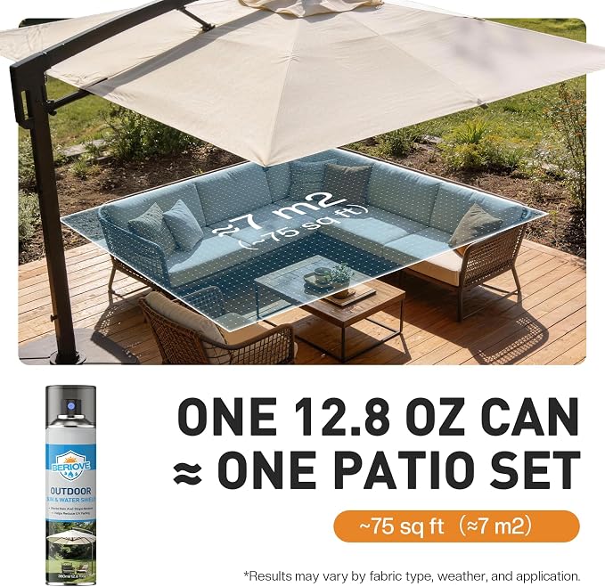 BERlOVE Outdoor Fabric Protector Spray: Waterproof & UV Protection for Patio Furniture, Upholstery, Cushions, Umbrellas and More– Durable Water Shield, 12.8oz