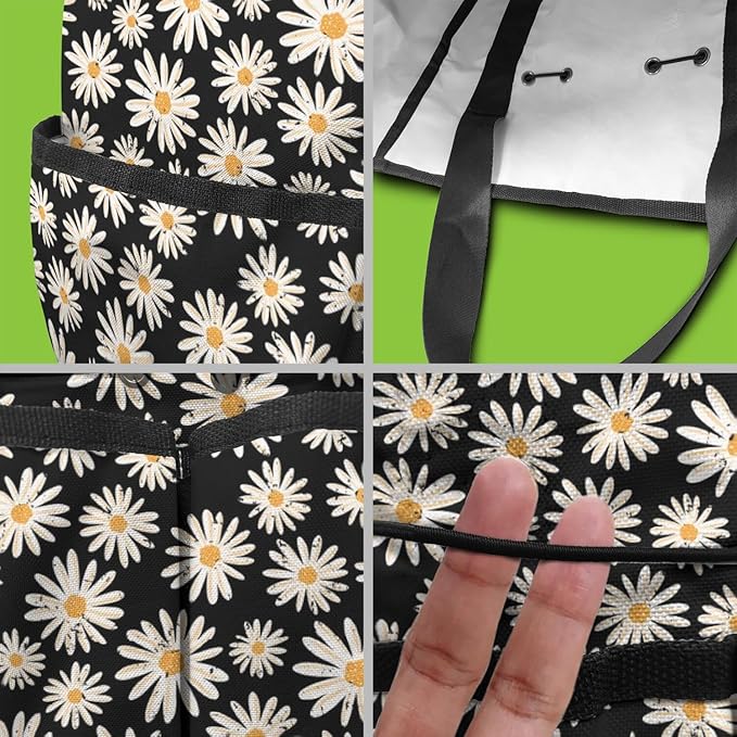 Daisy Flowers Garden Tool Bag - Waterproof Garden Tote with 8 Pockets, Large Storage Home Organizer Gardening Tool Oxford Bag for Garden Tools Kits Holder, Ideal Outdoor Gardening Gift for Women & Men