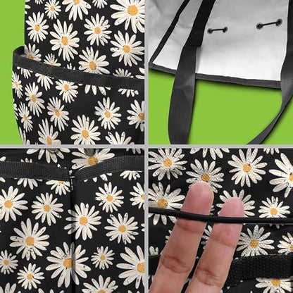 Daisy Flowers Garden Tool Bag - Waterproof Garden Tote with 8 Pockets, Large Storage Home Organizer Gardening Tool Oxford Bag for Garden Tools Kits Holder, Ideal Outdoor Gardening Gift for Women & Men