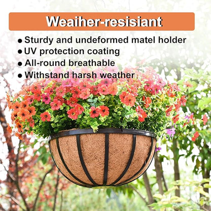 16 Inch Black Flat Iron Metal Hanging Planter Basket with Coco Coir Liner(2 Pack) Hanging Planters for Outdoor Plants Hanging Baskets for Plants Flower Pots for Deck Patio Porch Garden Balcony