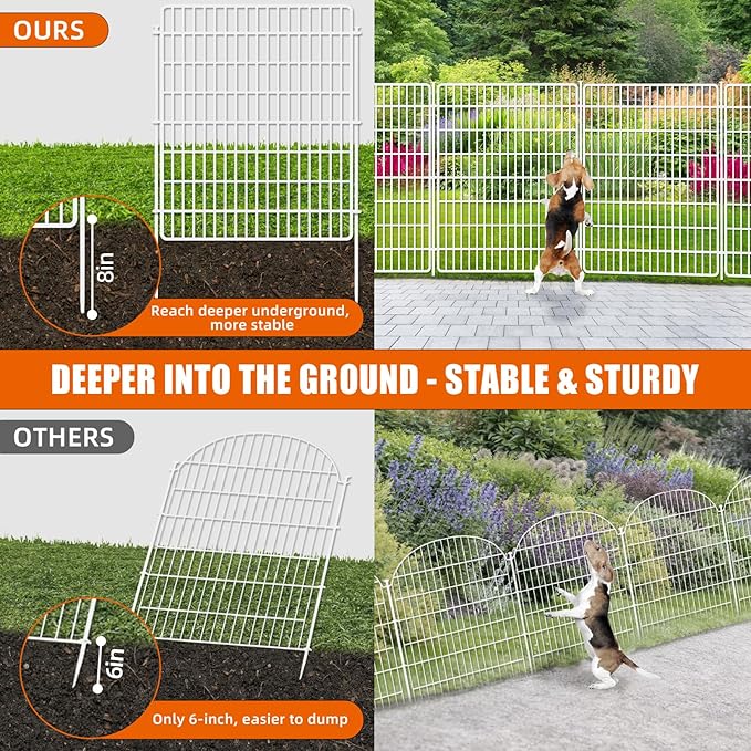 15 Panels No Dig Fence with Gate, 32 in(H) X 36 ft(L) Garden Decorative Fence Animal Barrier for Dogs, Rustproof Metal Garden Edging Border for Outdoor, Yard, Patio, Black, White