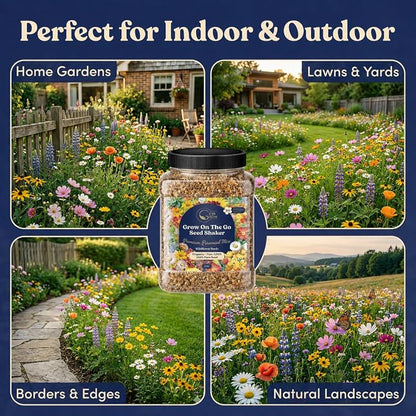 Bulk Wildflower Seed Shaker – Perennial Flower Seeds Mix to Plant Anywhere, by Geva Grow | 20 - Different Type Beautiful Perennial Wildflower Seeds Bulk 900,000+ Seeds, 1 Pound Tub