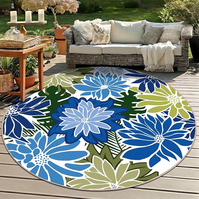 ZonLi Colorful Outdoor Rug 6x6Ft Waterproof Multicolored Indoor Area Rug Washable Outdoor Patio Rugs Tropical Floral Non Slip Outdoor Carpet for Living Room, Pool,Backyard,Deck,Camping