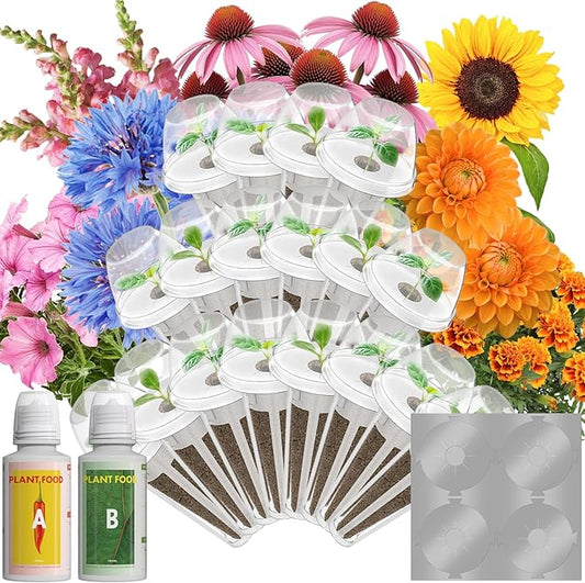 Flower Seed Pods for Ahopegarden, iDOO MUFGA Hydroponics Growing System Indoor Gardening, 400+ Seeds, Dwarf Sunflower Bambino, French Marigold, Dahlia, Dwarf Petunia(18-Pods)