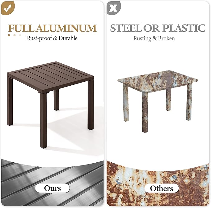 Crestlive Products Aluminum Outdoor Side Table Set of 2, Pool Lounge Chair Side Table, Weather Resistant Small Square Coffee End Table for Patio, Yard, Garden, Porch, Deck, Outdoor