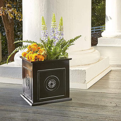 Southern Patio CMX-042426 Colony 16 Inch Square Resin Ceramic Indoor Outdoor Garden Box Planter Pot for Flowers, Herbs, Vegetables, and Plants, Black