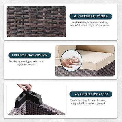 7 Pieces Outdoor Patio Furniture Set with Coffee Table, PE Wicker Rattan Outdoor Sectional Patio Set with Thick Cushion, Outdoor Patio Conversation Set for Backyard, Garden, Deck, Sand