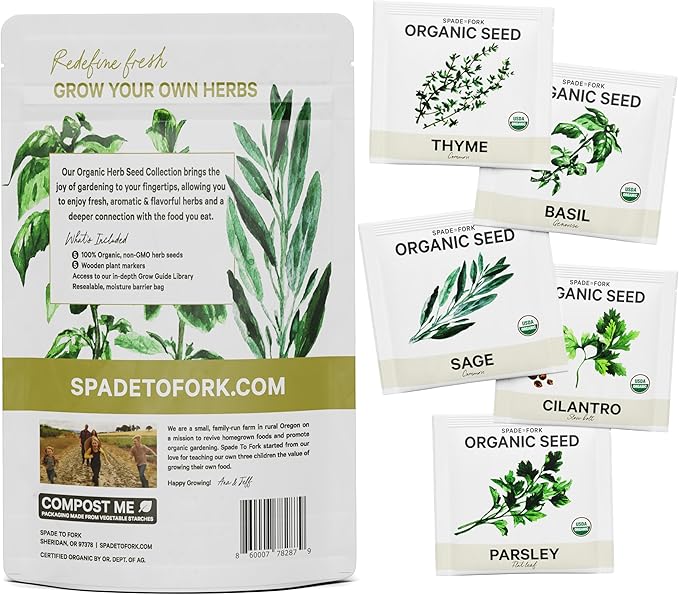 5 Certified Organic Herb Seeds Variety Pack (4X More) 2,800+ Non GMO Seeds for Planting Indoor Herb Garden or Outdoor Herb Garden Seeds for Planting | Including Basil, Cilantro & More