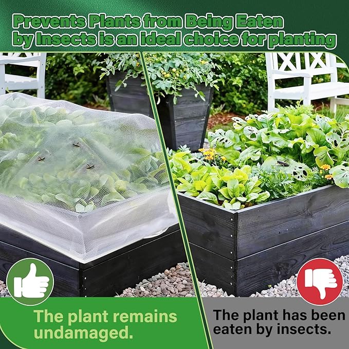 KEOHOL 3-Pack Garden Netting for Raised Beds, 4.9×2.3×1.4 Ft Rectangular Plant Covers with Ultra-fine Mesh, UV Protected HDPE Plant Netting for Vegetables Flowers Fruits