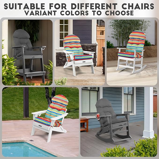 FUNBERRY Patio Chair Cushions Set of 4, Thicken Comfy Cushions for Rocker Non Slip Fade Shield Waterproof High Back with Ties