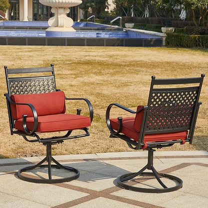 MELLCOM Patio Swivel Chair Set of 8, Heavy Duty Outdoor Dining Chairs with Cushions and Lumbar Pillows, Metal Patio Chairs Gentle Rocker for Outside, Garden Lawn & Porch, Backyard, Red