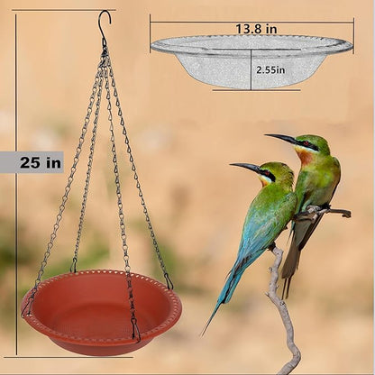 Large Hanging Bird Feeder Tray 14 inch with Drainage Holes Fit Most Seed, Bird-Feeder Hanging for Garden Yard Outside, Terracotta
