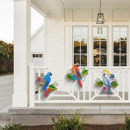 Metal Colorful Parrots Wall Art, 12 Inches Parrot Large Hanging Outside Decoration 3 Pack, Metal Bird Wall Christmas Decoration Gift, Decor Outdoor Decorations for Yard, Garden Ornaments Patio Outside Porch Christmas Decor