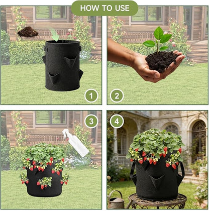 5PCS 10 gallon Strawberry Growing Grow Bags, Strawberry Planter, Complete Gardening Set for Strawberries, Portable Strawberry Planters with Tools, Durable Felt Fabric Design for Home Gardening