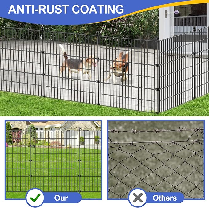 10 Panels No Dig Decorative Garden Fence with Gate, 40 in(H) X 23.6 ft(L) Outdoor Dog Rabbits Fence, Animal Barrier Pet Fencing Rustproof Metal Wire Panel Border for Yard, Patio, Flower Bed