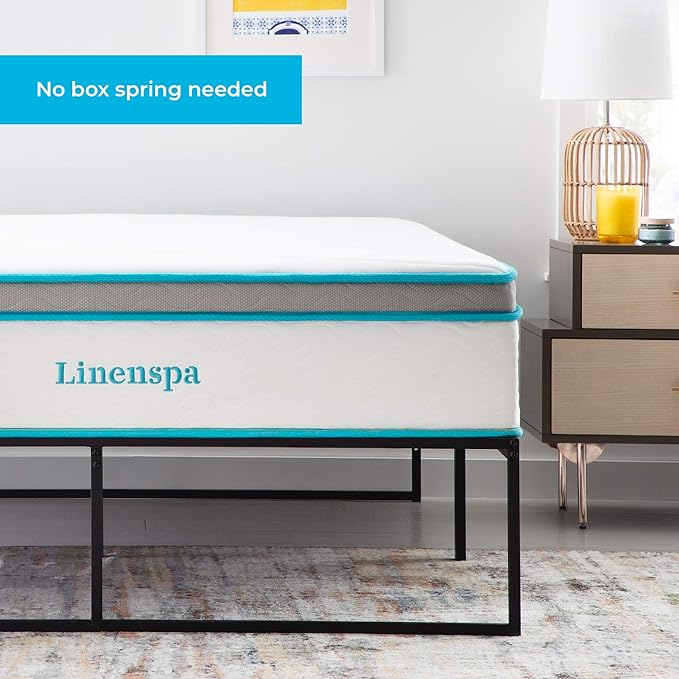 Linenspa Folding Metal Platform Bed Frame - Easy Assembly - Sturdy Steel - No Box Spring Needed - Underbed Storage - Mattress Foundation - 14" High - Traditional Design - Full Size