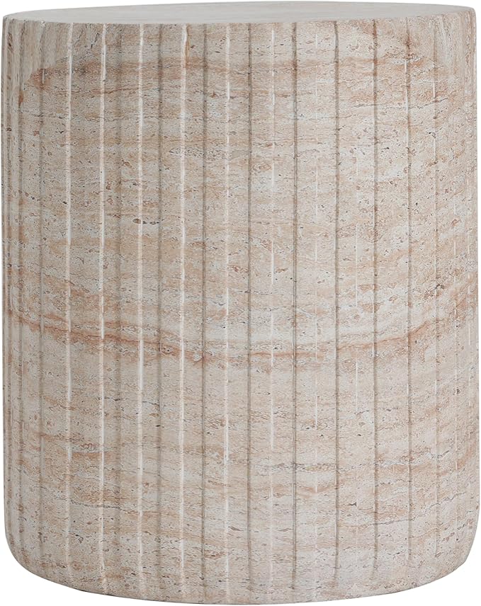 Christopher Knight Home Jaym 18.75" H Indoor Outdoor Accent Side Table, Patio Decorative End Table, Gear-Shaped Lightweight Concrete Garden Stool for Patio Balcony & Garden Decor, Travertine