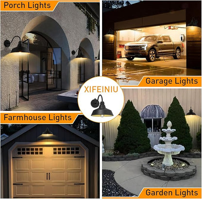 12.4" Dome Gooseneck Barn Light, Outdoor Anti-Rust&Waterproof Farmhouse Wall Sconce, Wall Lanterns for Porch/Patio, E26 Base 100W Max(Black 1-Pack Dusk to Dawn Outdoor Lighting)