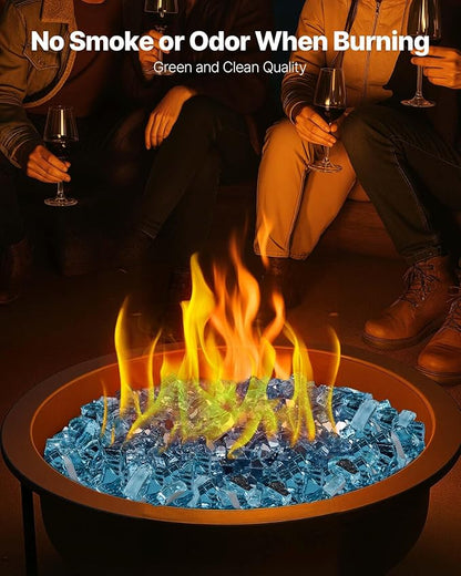 VEVOR Fire Glass, 20 LBS / 9 KG High-Temperature Resistant Fireplace Rocks, 1/2-Inch / 12.7 mm Reflective & Smokeless Firepit Glass Rock, High Luster Stone Landscaping for Fire Pit Table, Aqua Blue