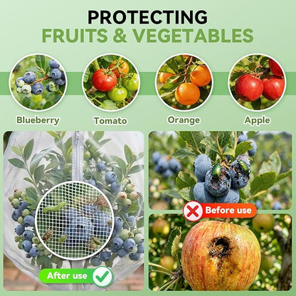 4 Pack Bird Netting for Garden Protection with Zipper & Drawstring - Garden Netting Pest Barrier 4.9x4FT,Cover for Blueberry Bushes Tomato Fruit Tree and Plants Protection from Insect Mosquito Birds