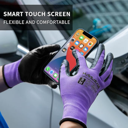 Safety Work Gloves for Men and Women - Nitrile With Touchscreen Fingers and Grip - Mechanics Gloves (Size XXL, Purple, 24-Pairs)
