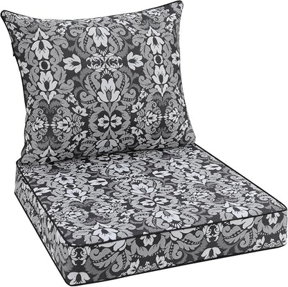 Favoyard Outdoor Seat Cushion 19 x 19 x 3 in Waterproof Pattern Fade Resistant Cover Removable Patio Furniture Cushions Deep Seat & Back Cushion Set with Adjustable Straps for Patio Chair Sofa Couch