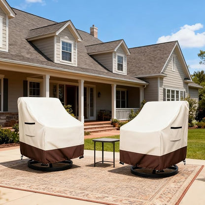 Waterproof 2 Pack Outdoor Swivel Chair Cover for Patio Chair Size Up to 33" W x 35" D x 36" H inch,Outdoor Lawn Patio Furniture Covers (Beige)
