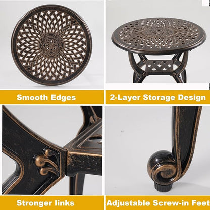 Cast Aluminum Outdoor Side Table,Small Patio Table,Outdoor Coffee Tables for Patio,Garden,Balcony, for All Weather (Copper, Round)