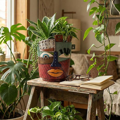 Colorful Face Planters Pots Head with Drainage Resin Large Decorative Plant Pots, Unique Planters for Indoor Plants and Outdoor Patio Flower Pot Funny Garden Succulents Pot