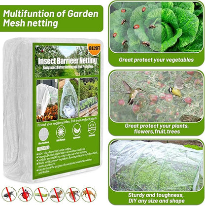 Cludoo 67pcs Garden Mesh Netting Kit,6 Sets Wide Garden Hoops with 10x20 ft Garden Covers Bird Netting& 12 Clips, Garden Protection for Raised Beds Greenhouse Vegetable Plants Flowers Animals