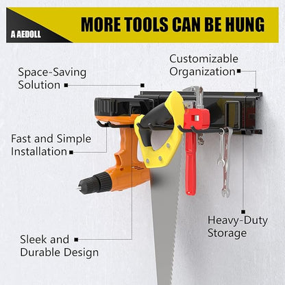33" Garage Tool Organizer Wall Mount, 300lbs Tool Storage Organizer with Adjustable Sliding Hooks, Heavy Duty & Anti-Rust Garden Tools Storage Rack for Hanging Rake Broom/Mower/Snowboard
