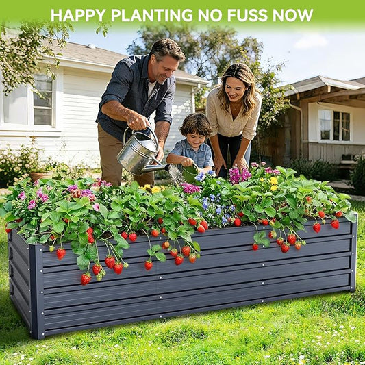 Ohuhu 8x3x1.5 FT Metal Raised Garden Bed Outdoor, Reinforced Galvanized Steel Rustproof Planter Box, 100% Non-Toxic, 269 Gal Large Capacity Heavy Duty Raised Beds for Growing Vegetables Flowers Herbs