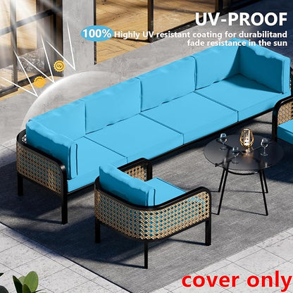 14 Piece Outdoor Patio Waterproof Cushion Covers, Fits 6-Seat Wicker Rattan Sectional Couch Chair Furniture Cover Replacement Set - Fade-Resistant Patio Cushion Covers with Zipper