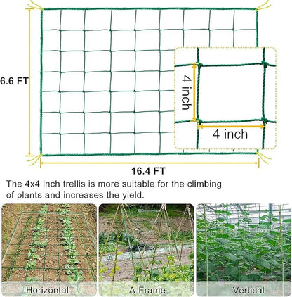 Garden Trellis Netting for Climbing Plants Outdoor, 6.6x16.4 FT Plant Netting for Cucumber, Tomato, 27 Strands Trellis Net with 4x4 Inch Mesh as Vegetable Netting for Grape, Bean, Pond