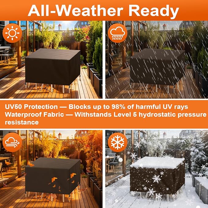 Patio Furniture Cover Rectangle 64"(L) x 28"(W) x 34"(H), Custom Heavy Duty 420D Waterproof Outdoor Cover with Drawstring & Buckles for Table Chair Garden, Coffee