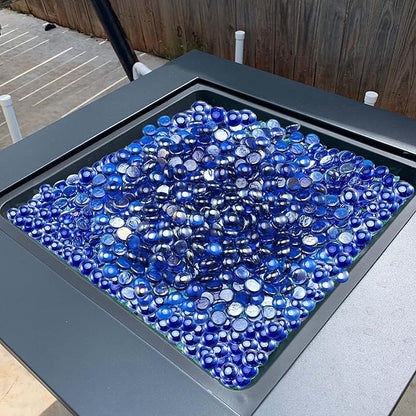 VEVOR Fire Glass, 20LBS / 9KG High-Temperature Resistant Fireplace Rocks, 3/4-Inch / 19.05 mm Reflective & Smokeless Firepit Glass Beads, High Luster Stone Landscaping for Fire Pit Table, Cobalt Blue
