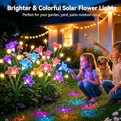 WdtPro Upgraded Solar Garden Lights Outdoor: 4 Pack Solar Firefly Swaying Light with Colorful LED Lily Flower, Waterproof Garden Decor for Yard Patio Pathway Lawn, Gifts for Women (2 Rosy+2 Pink)