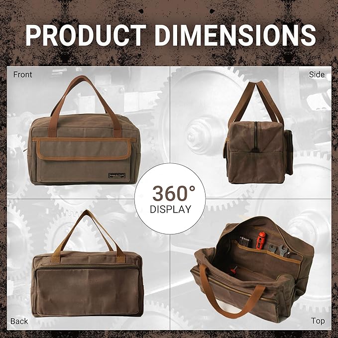 Waxed Canvas 13-Inch Military Style Small Tool Bag, Wide Mouth Bag for Screwdrivers/Wrench/Pliers Hand Tools Storage (Grey)
