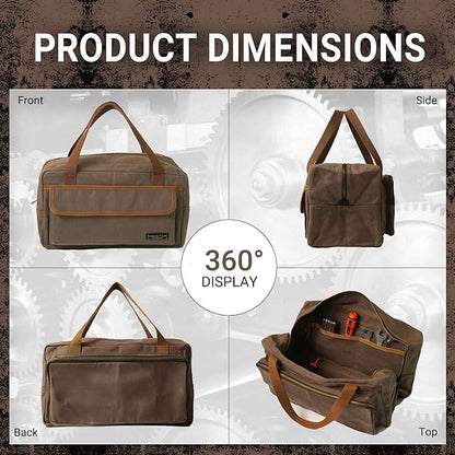 Waxed Canvas 13-Inch Military Style Small Tool Bag, Wide Mouth Bag for Screwdrivers/Wrench/Pliers Hand Tools Storage (Grey)