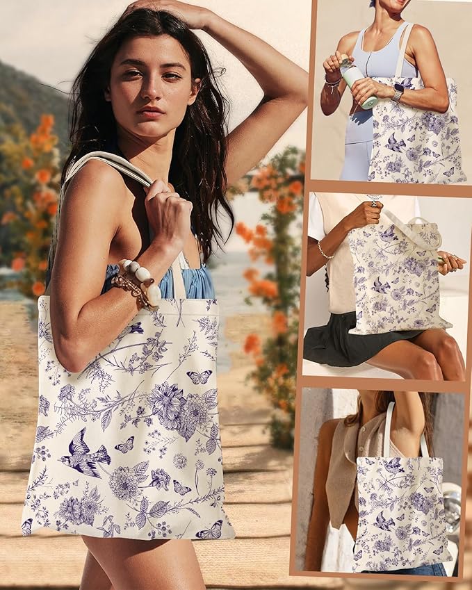 Miss Adola Aesthetic Canvas Tote Bag for Women - Sturdy Cloth Cotton Totes Bag with Pattern Shoulder Bag
