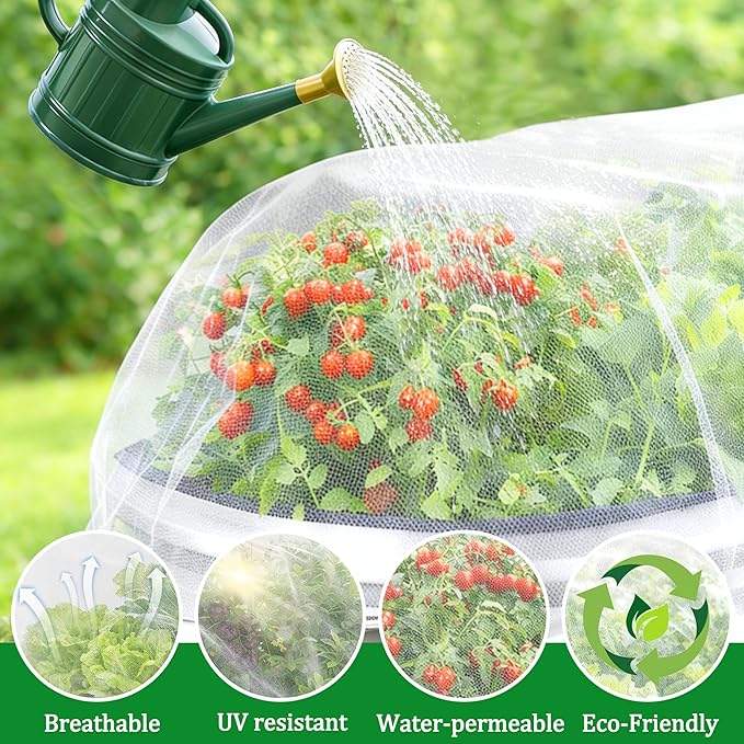 2 Pack Garden Netting for Raised Beds, 4 x 2 Ft Raised Bed Plant Covers for Garden Protection, Fine Mesh Bird Netting Pest Barrier Screen with Drawstring for Protecting Vegetables Fruits Crops