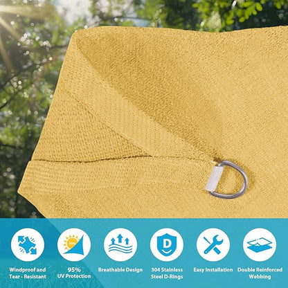 Amagenix Sun Shade Sail 15'X15'X21' Curved Edge Outdoor Shade Canopy Sand Breathable 95% UV Block Shade Cloth for Patio Garden Backyard (We Make Custom Size)
